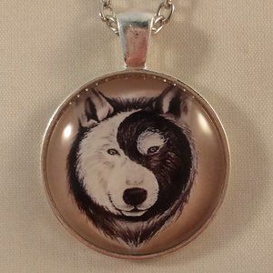 Men's Silver Gray Wolf Cabochon Pendant Chain Necklace Gift